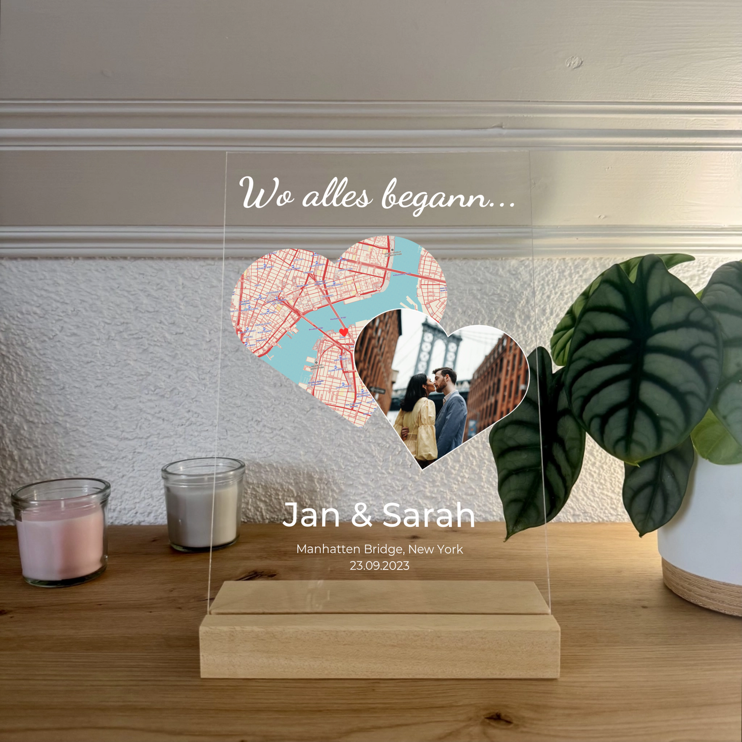 Personalisiertes Acrylglas mit Holzsockel