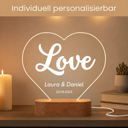 Herz-Acrylglas mit LED – Love – individuell gestaltbare Angaben im Überblick